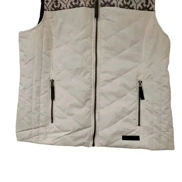 GH Bass Women's Ivory/Gray Poly Full Zip Front Vest w Faux Fur Collar & Zip Clos - Picture 3 of 10